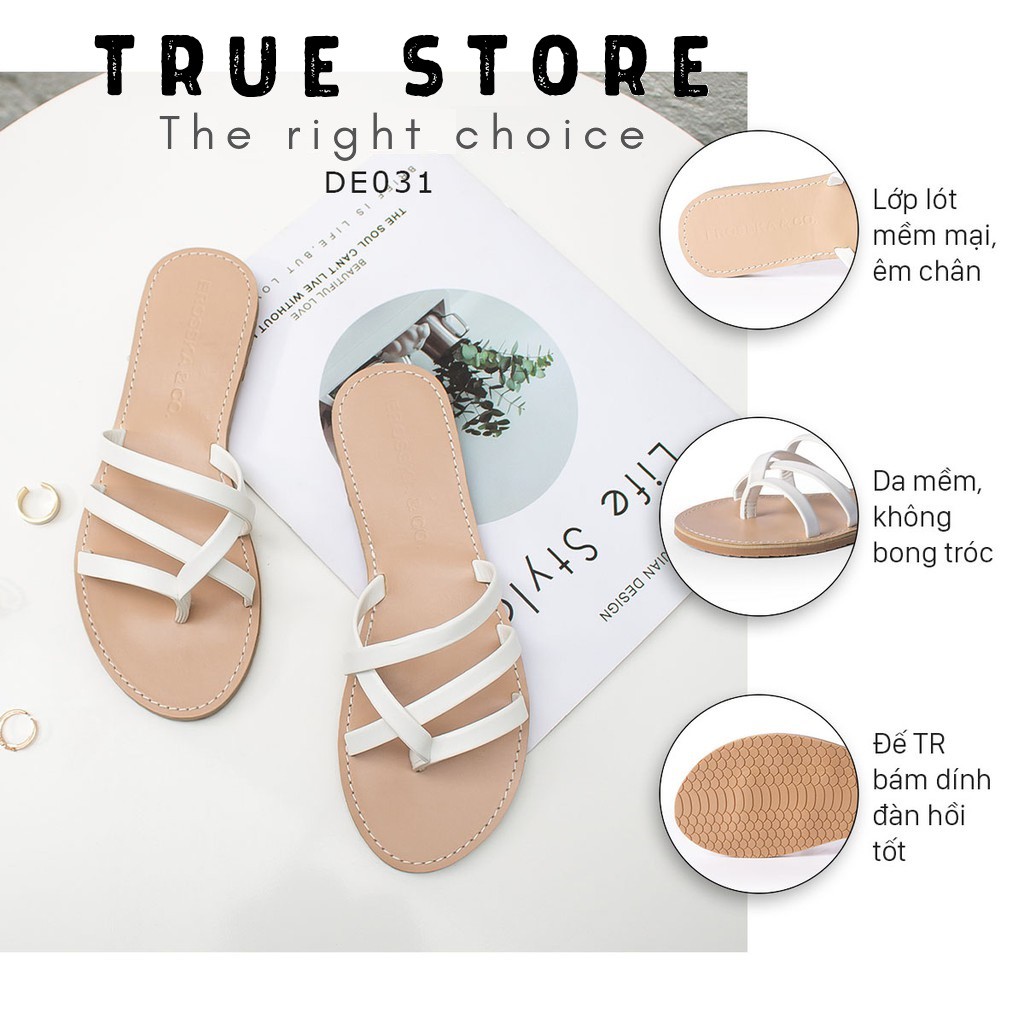 [CHÍNH HÃNG] Dép nữ đế bệt thời trang cao cấp quai ngang đi chơi siêu cute màu trắng, True Store đảm bảo, DE031