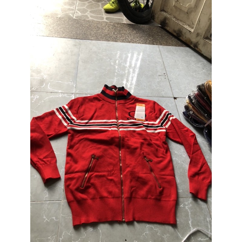 Áo khoác len sọc dây kéo túi