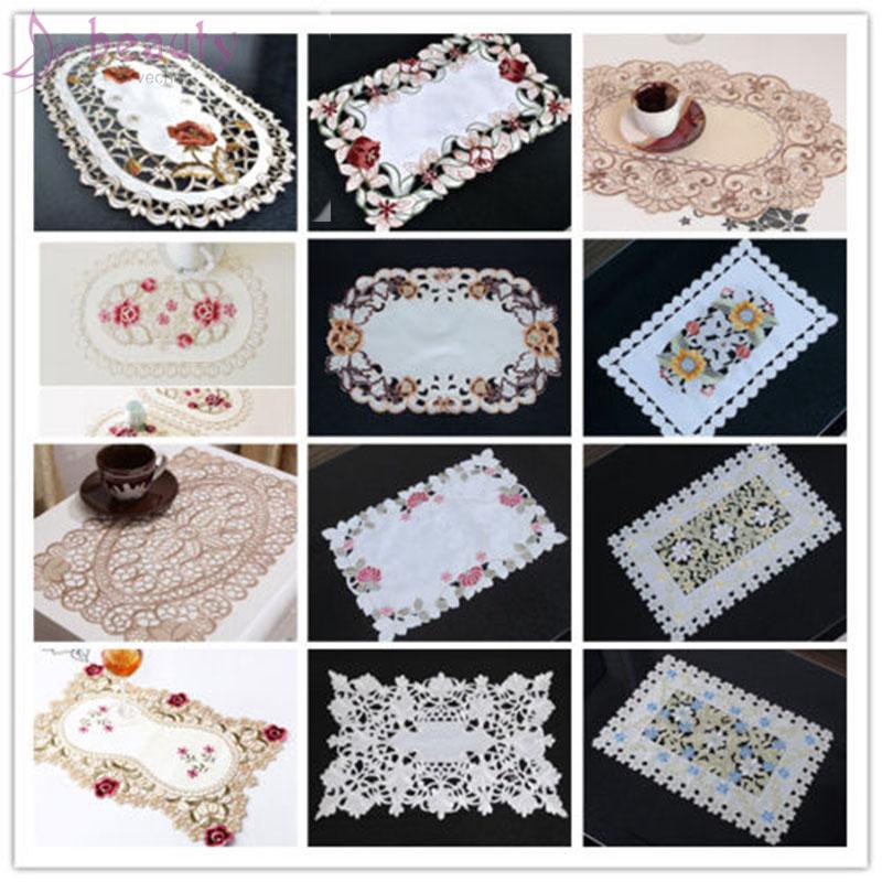 Thảm ren thêu phong cách Bắc Âu Vintage trang trí bàn độc đáo 30x45cm