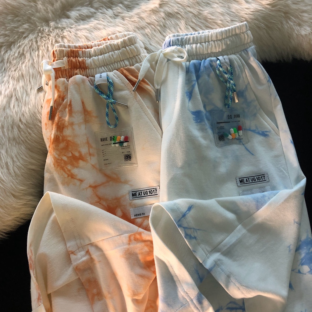 New Harajuku style tie-dye loose wild couple shorts men and women summer casual straight sports five-point pants pants