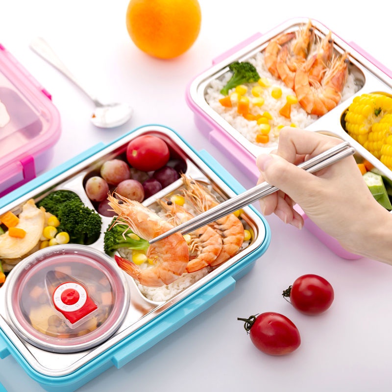 Hộp Cơm Trưa Cách Nhiệt Bằng Thép Không Gỉ 304 Chia Ngăn Họa Tiết Hoạt Hình Dễ Thương Cho Bé Gái Tiểu Học