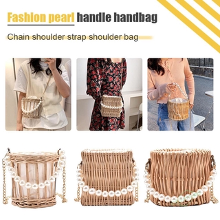 Túi Xách Đan Lát Đính Ngọc Trai Giả Thời Trang Cho Nữ