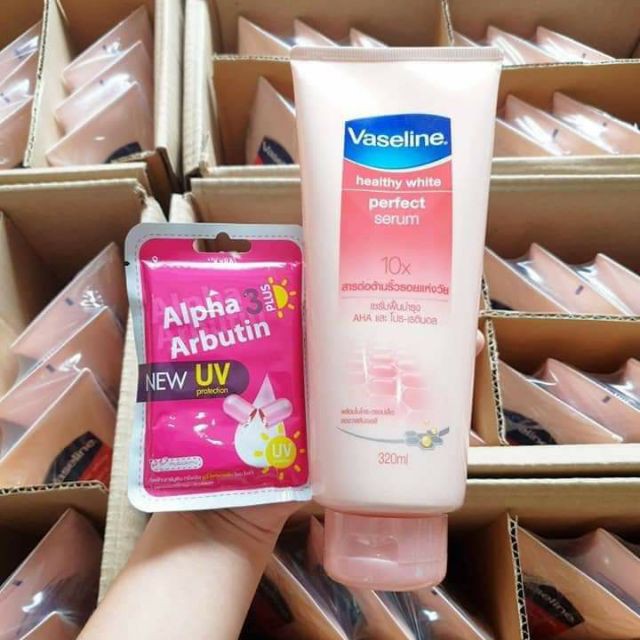 Dưỡng Thể Vaseline 10X Và Vỉ Kích Trắng Alpha Arbutin Thái Lan