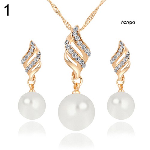 (Hàng Mới Về) Bộ vòng cổ + Bông Tai Đính Ngọc Trai Giả Xinh Xắn