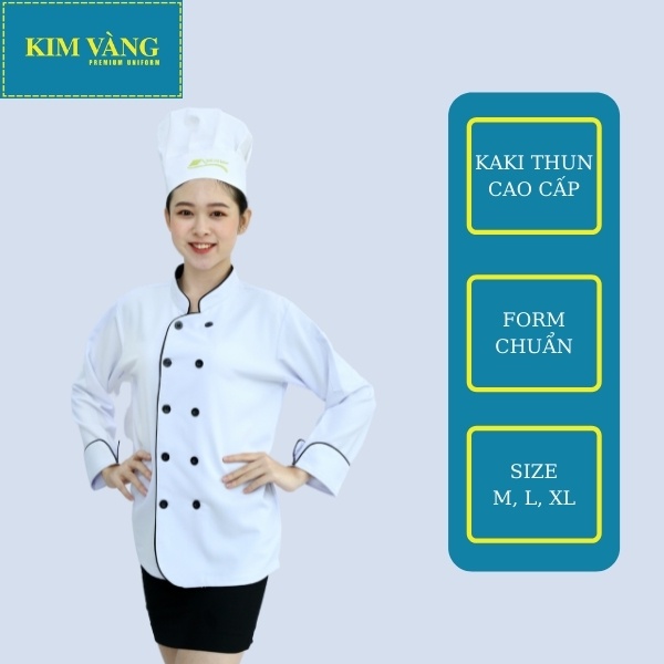 Áo bếp đồng phục tay dài chất liệu Kaki thun thoáng mát- Màu trắng mẫu 02