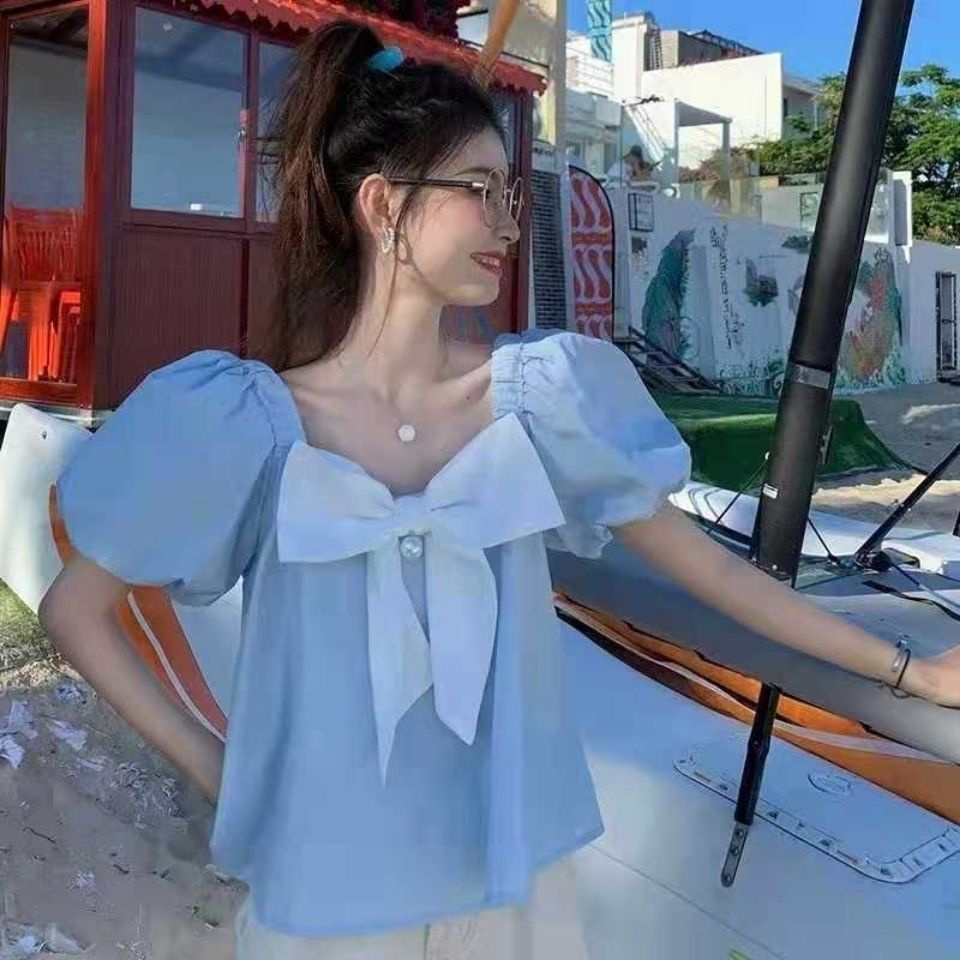 Áo Sơ Mi Ngắn Tay Đính Nơ Thời Trang Dành Cho Nữ