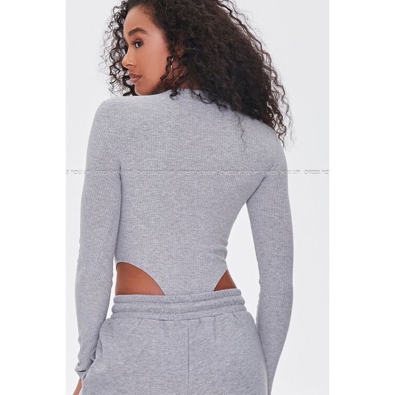 Bodysuit khoét eo tay dài xám