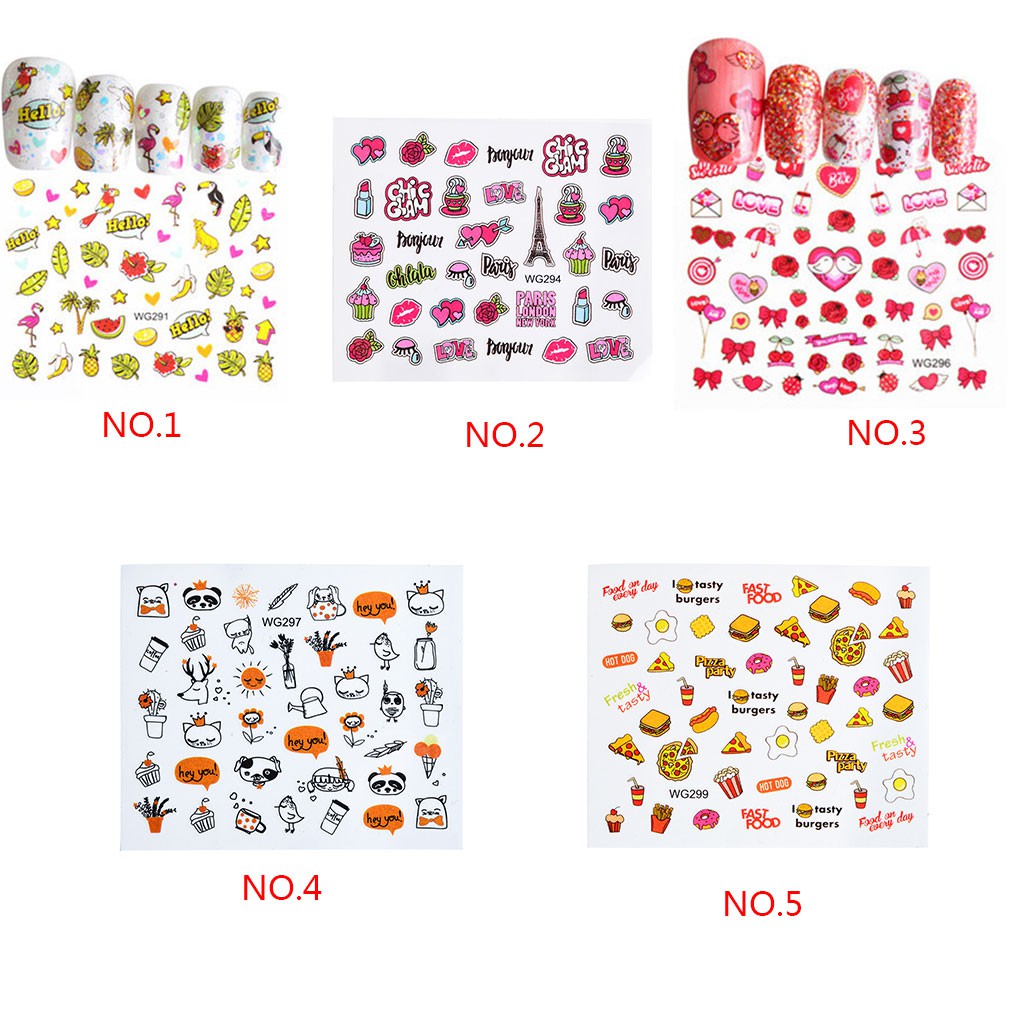 Sticker Trang Trí Móng Nghệ Thuật Họa Tiết Hình Hoa / Trái Tim Xinh Xắn