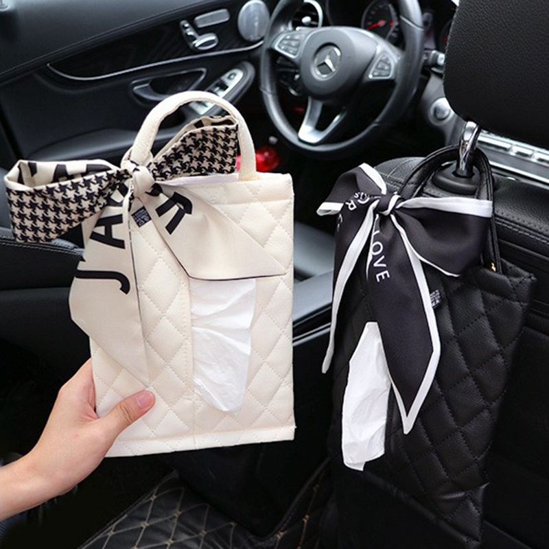 Túi đựng khăn giấy treo sau ghế xe hơi tiện dụng kèm giá đỡ