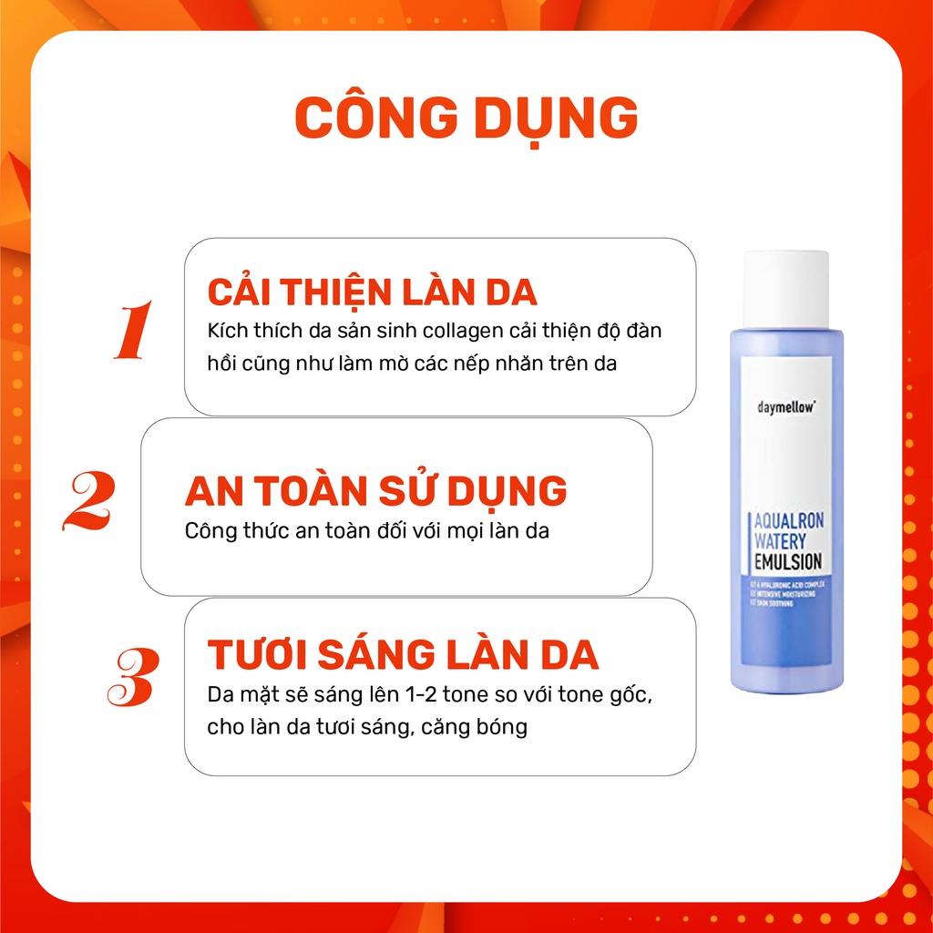 Sữa dưỡng cấp ẩm dưỡng trắng giảm mụn chăm sóc da toàn diện Daymellow AquaronWatery Moisturizing Emulsion 300ml BLOOMING