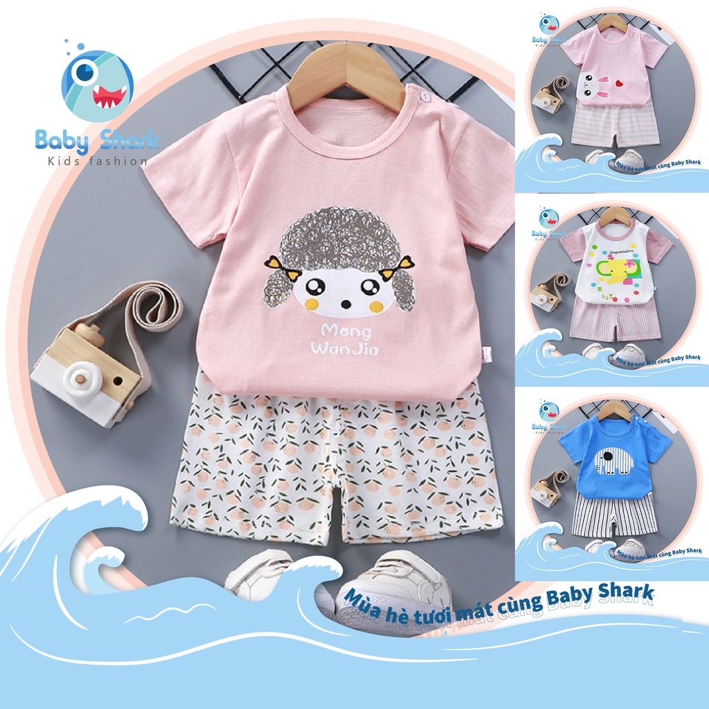 Đồ bộ cotton Cộc Tay mùa hè Cho Bé Trai Bé Gái Quần Áo Trẻ Em in hình ngộ nghĩnh cute bé 6kg Đến 19kg BABY SHARK