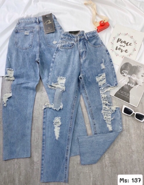 Quần baggy jean rách cá tính 137, kèm ảnh thật chụp sàn | BigBuy360 - bigbuy360.vn