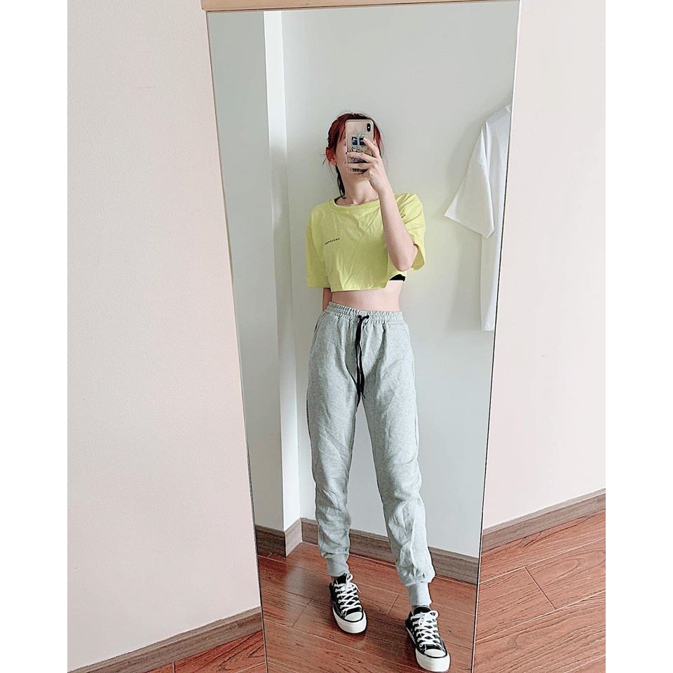 Quần JOGGER Nỉ Xám Ống Bó YAYSHOP form unisex - hình thật