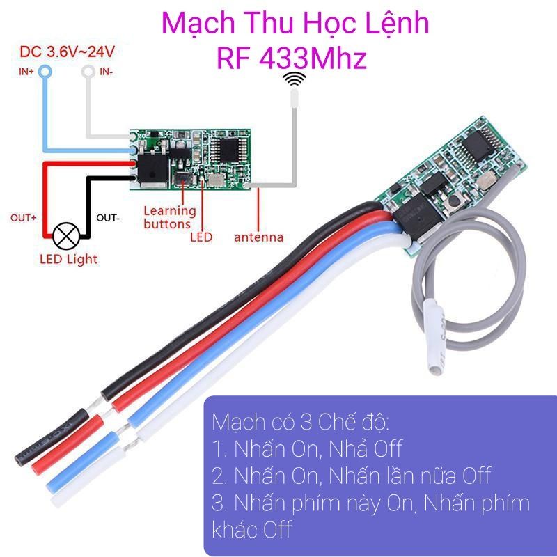 Mạch Điều Khiển học lệnh RF 433Mhz DC 3.6 - 24V