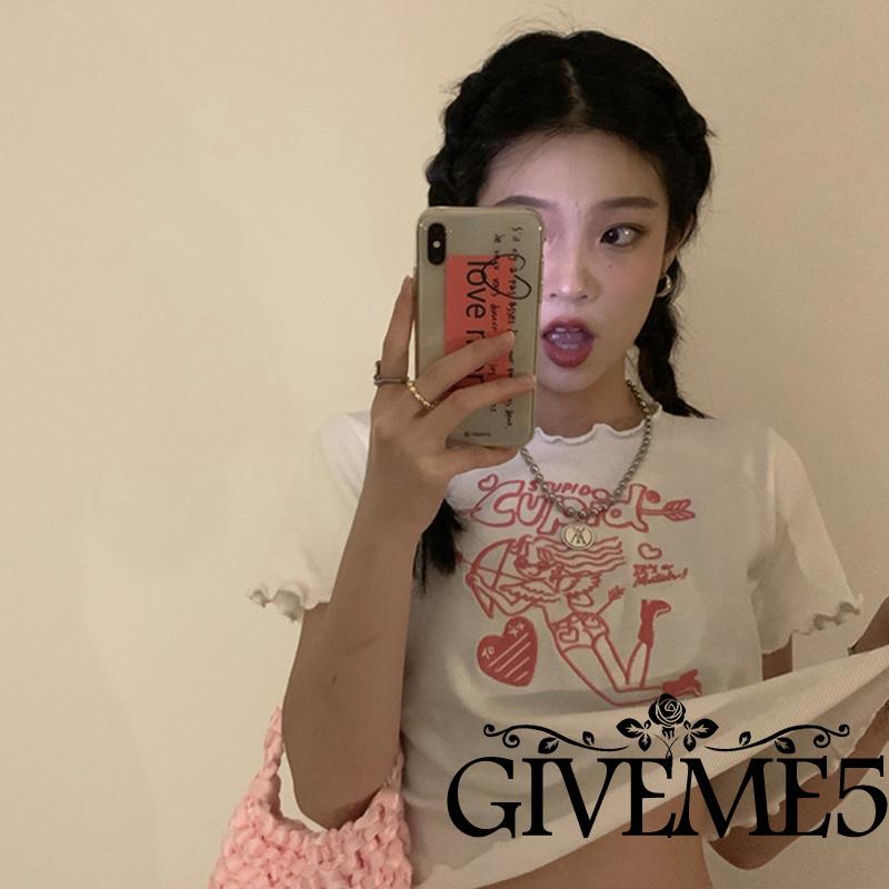 Áo Thun Lửng Ngắn Tay Thêu Họa Tiết Thời Trang Cho Nữ