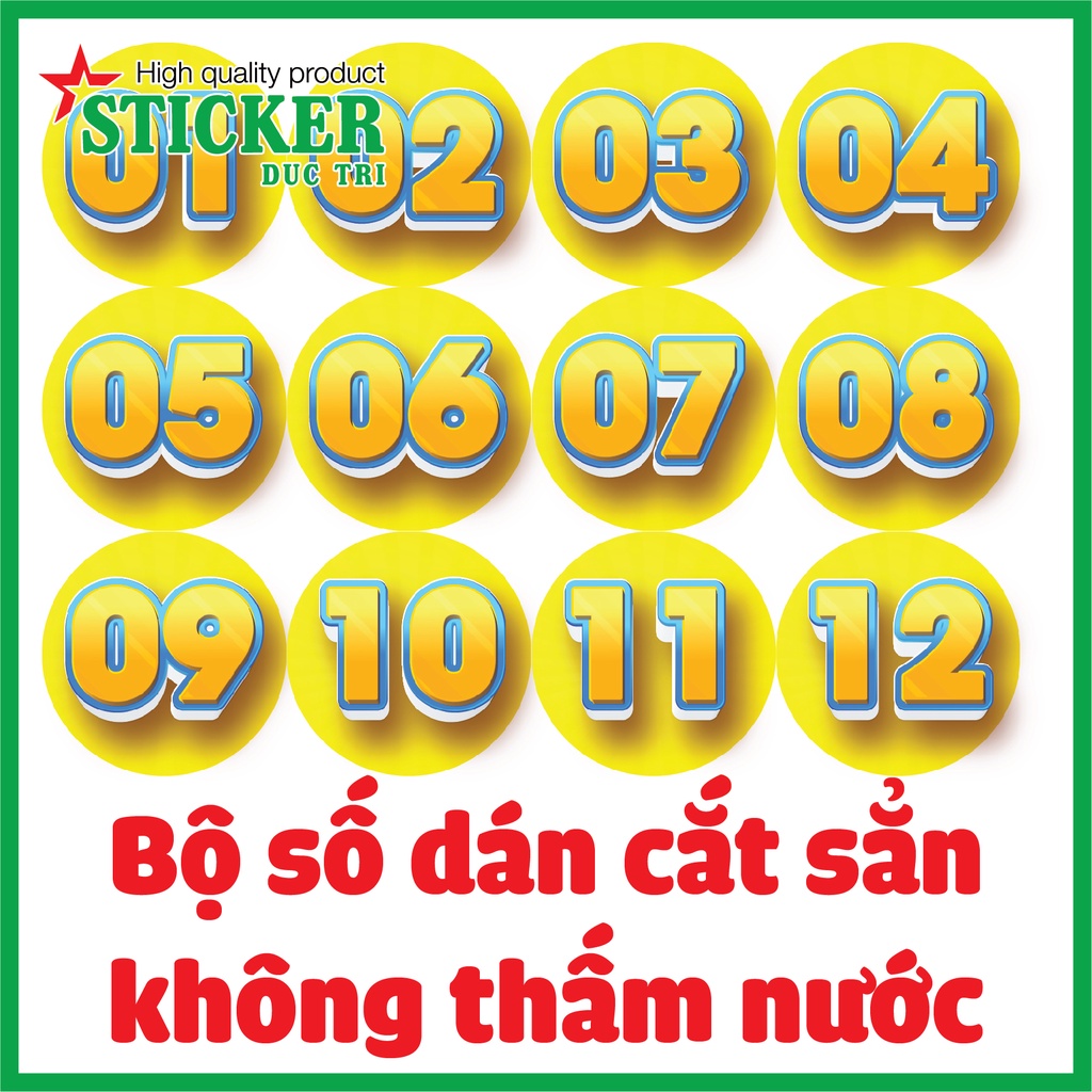 Sticker Bộ số 01 đến 120 dán số thứ tự dành cho Nhà Hàng, Quán Cà Phê, Quán Nhậu, Quán Ăn... Decal nhựa không thấm nước
