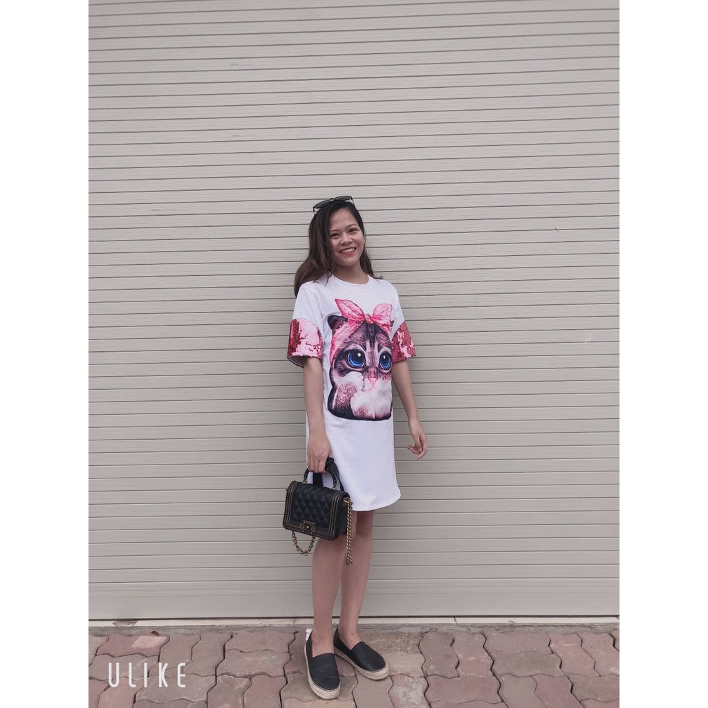 Váy Suông In Hình Mèo Kim Sa Đính Hạt | BigBuy360 - bigbuy360.vn