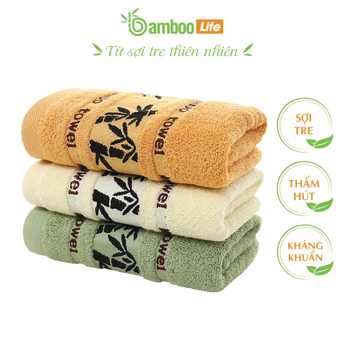 Khăn tắm sợi tre Bamboo Life BL087 họa tiết cây tre, lau người kháng khuẩn, siêu thấm hút, an toàn cho da