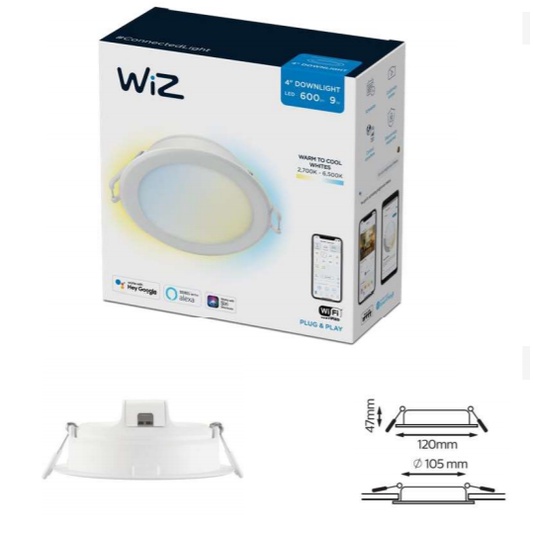 WIZ Đèn âm trần thay đổi nhiệt độ màu WiFi TW/9W RD4" D105/82765