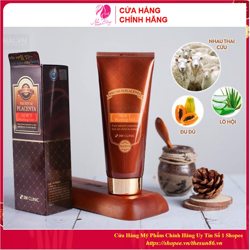 Tẩy da chết - Gel tẩy tế bào chết Nhau Thai Cừu 3W Clinic Placenta Hàn Quốc 180ml [Cam Kết Chính Hãng]