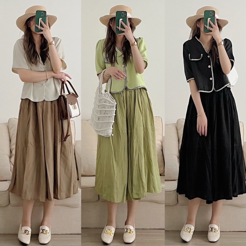 [Ảnh thật/Video]Chân váy dài nhăn Ruby Hàn Quốc hai lớp Chân váy dài Quảng Châu