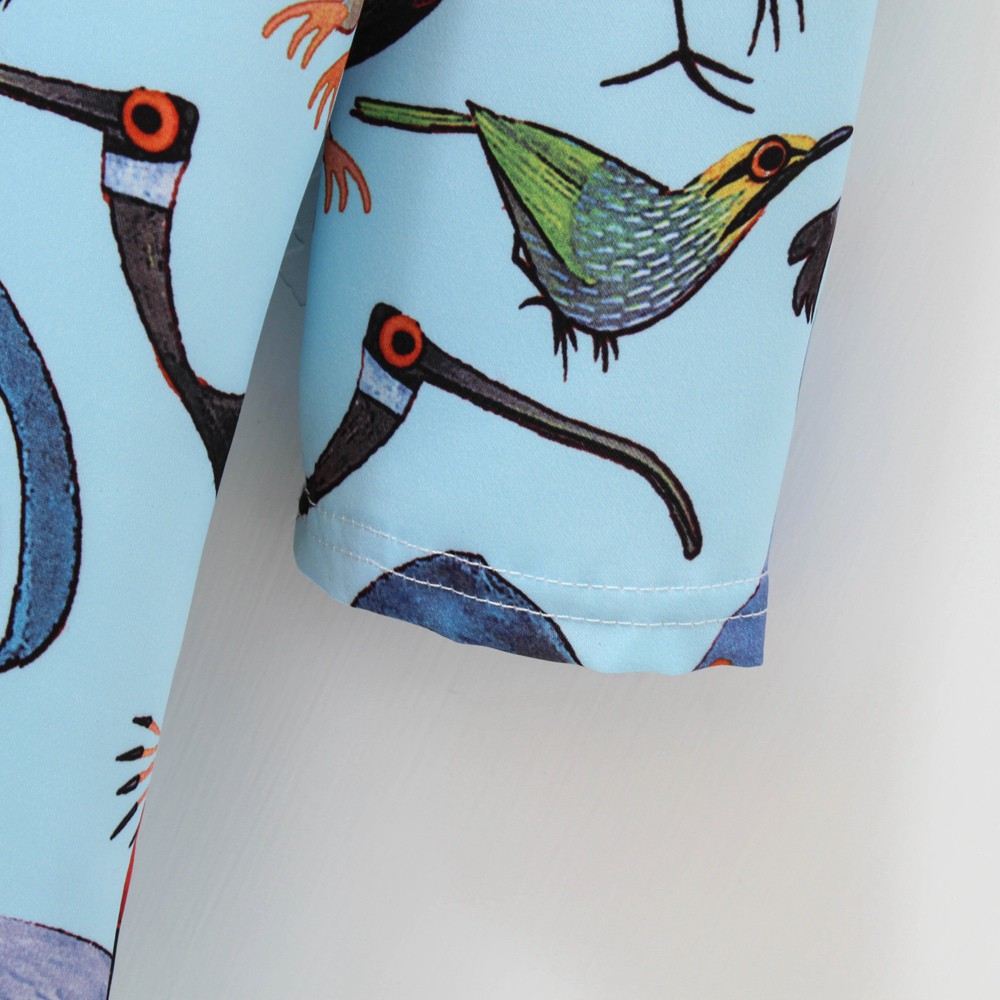 Đầm SANLUTOZ màu xanh dương in họa tiết chim phong cách thời trang mùa đông cho bé gái