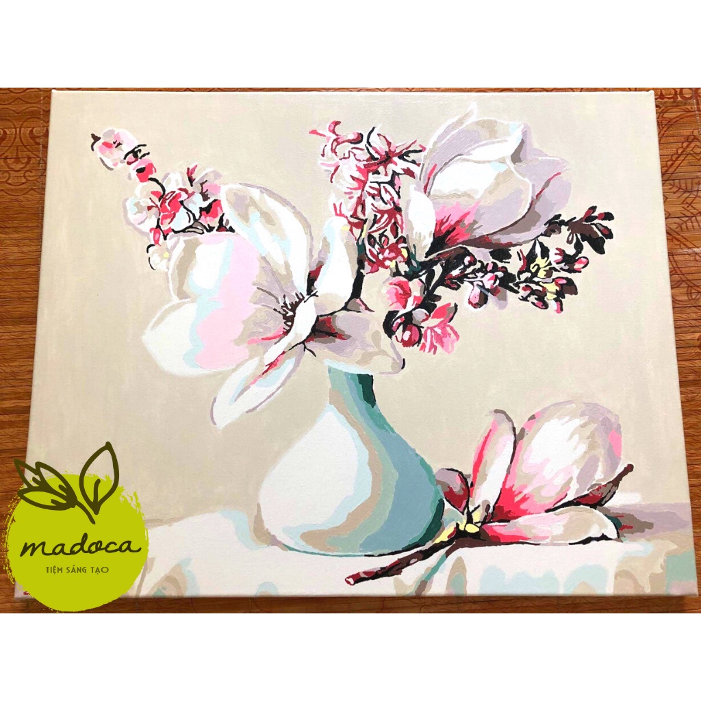 Tranh tô màu theo số hóa Madoca có khung 40x50cm Hoa mộc lan T88