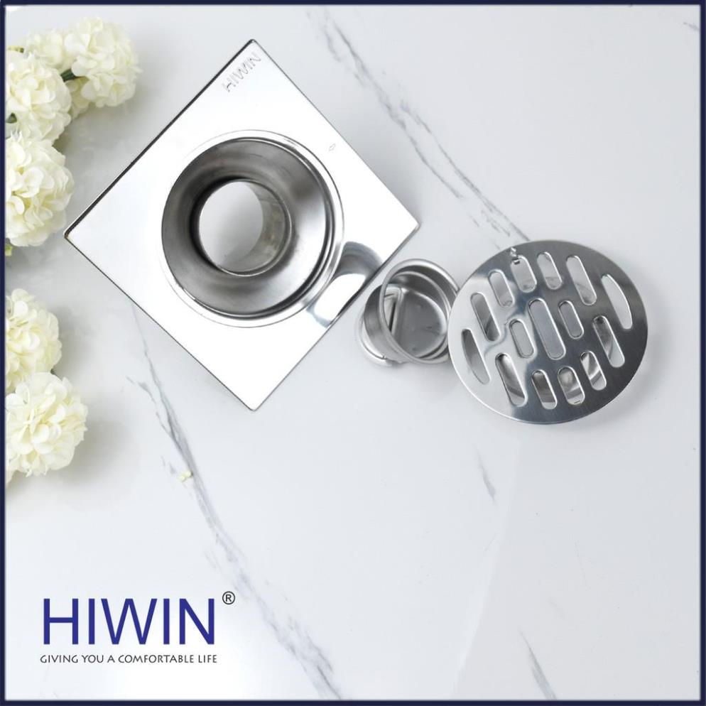 Phễu ga thoát sàn ngăn mùi hôi inox 304 mặt gương kích thước 120x120mm HIWIN FD-8210A