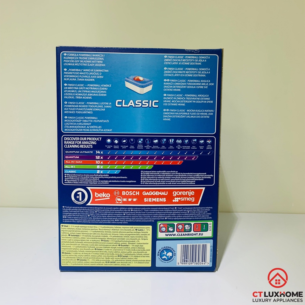 Viên rửa bát Finish Classic PowerBall 90 viên  dùng cho máy rửa bát - Hàng chính hãng