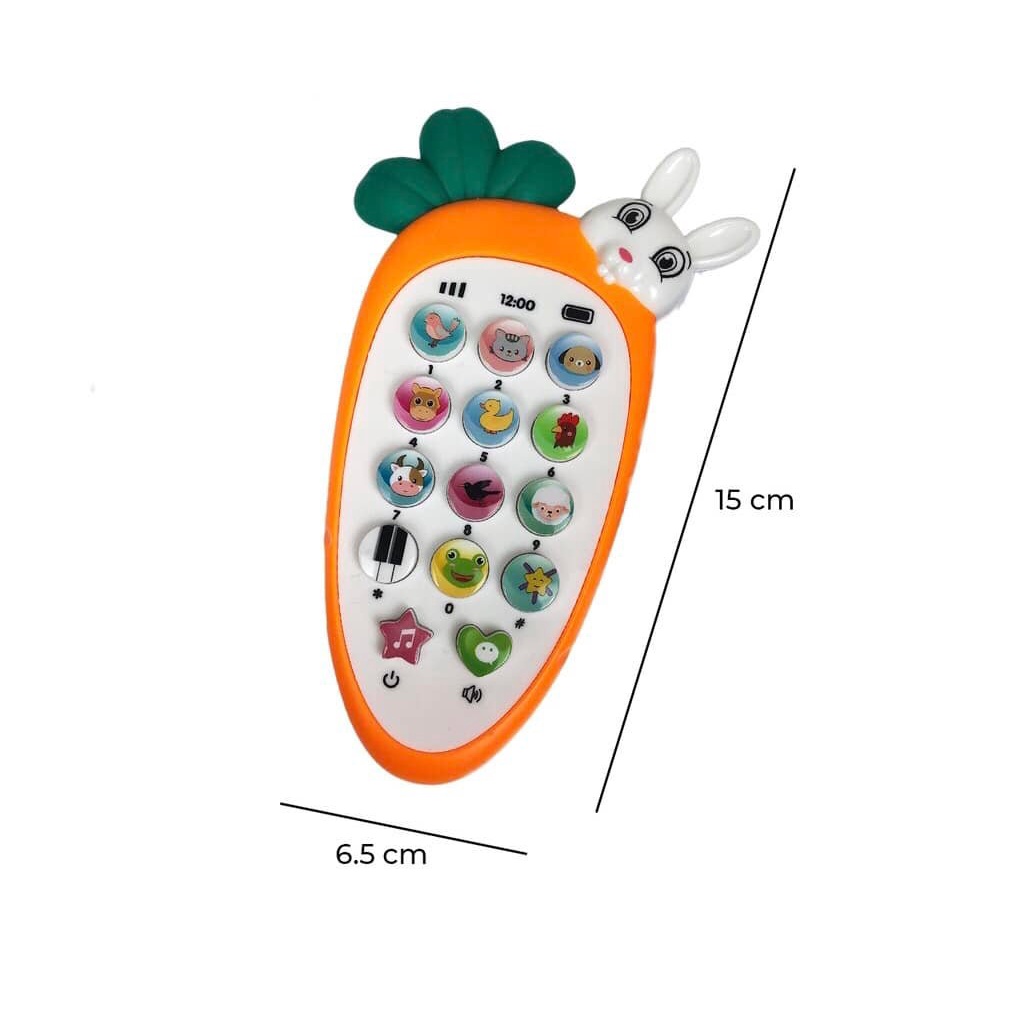 Điện Thoại Thỏ Cà Rốt Cho Bé, Có Nhạc Và Đèn ( Kèm Vỏ Silicon + Dây Đeo + 3 Pin AAA)