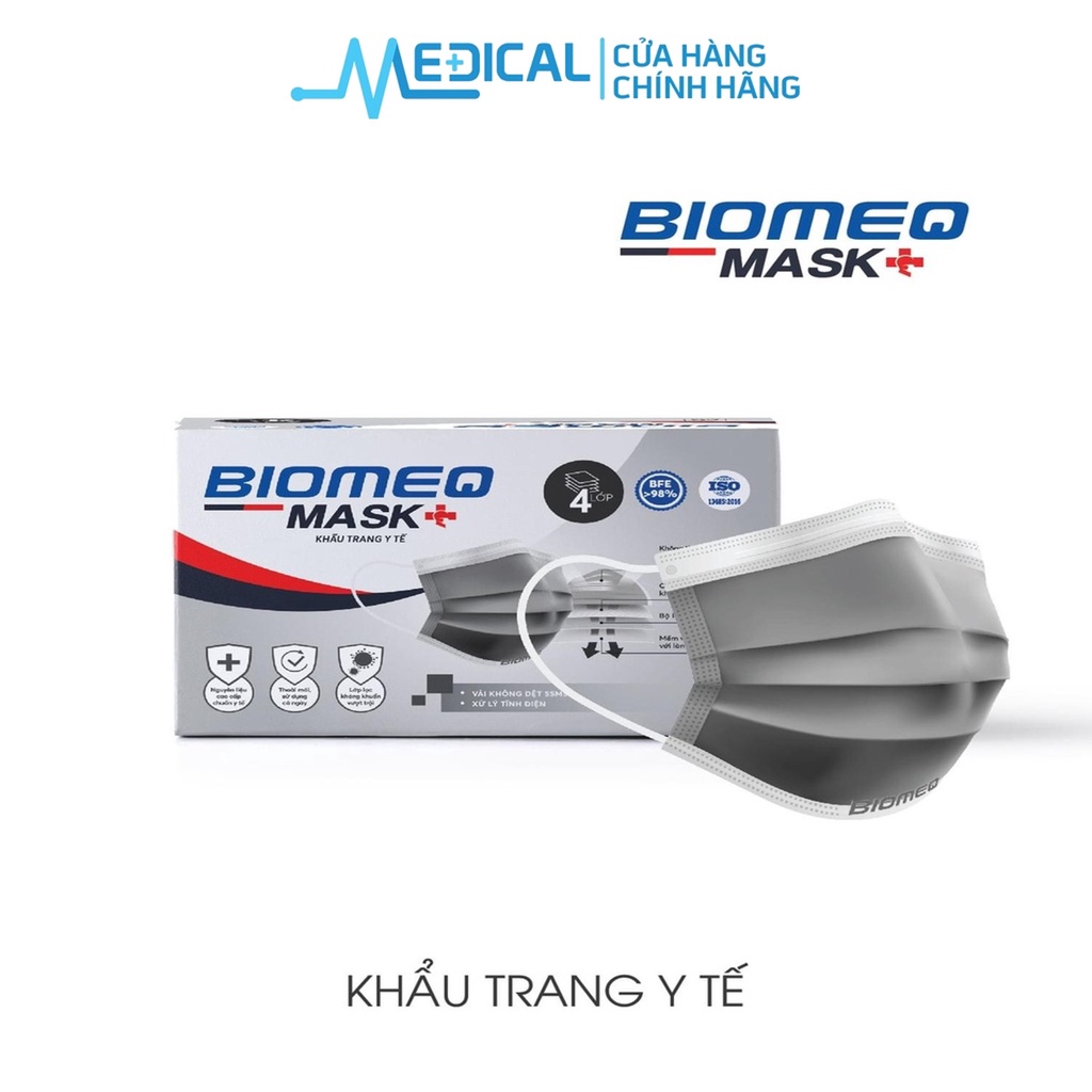 Khẩu trang y tế 4 lớp kháng khuẩn BIOMEQ khẩu trang cao cấp màu xanh, màu xám, màu trắng - MEDICAL