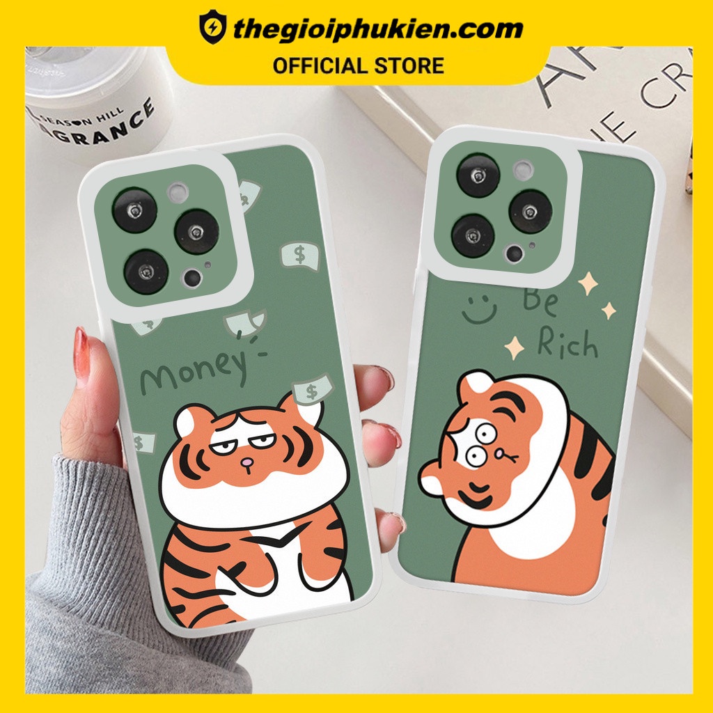 Ốp iphone - Ốp lưng iphone cạnh vuông viền camera tiger money dành cho ip 6 đến 14promax - G21