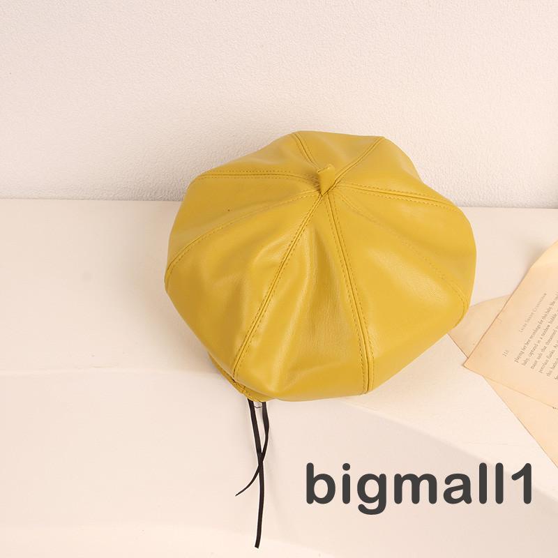 Mũ beret da màu trơn có dây rút phong cách Anh Quốc cho bé