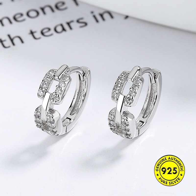 Bông Tai Hình Học Đính Đá Kim Cương Đơn Giản Dễ Phối Đồ Không Cần Cởi Chống Nước Chống Dị Ứng