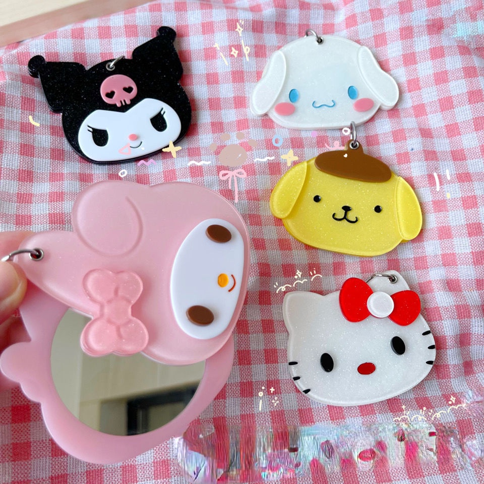 Cartoon Slider Three-dimensional Portable Mirror Girl New Cartoon Key Ring Ins Wind Melody Yugui Dog Mirror Student Portable Cute Small Round Mirror