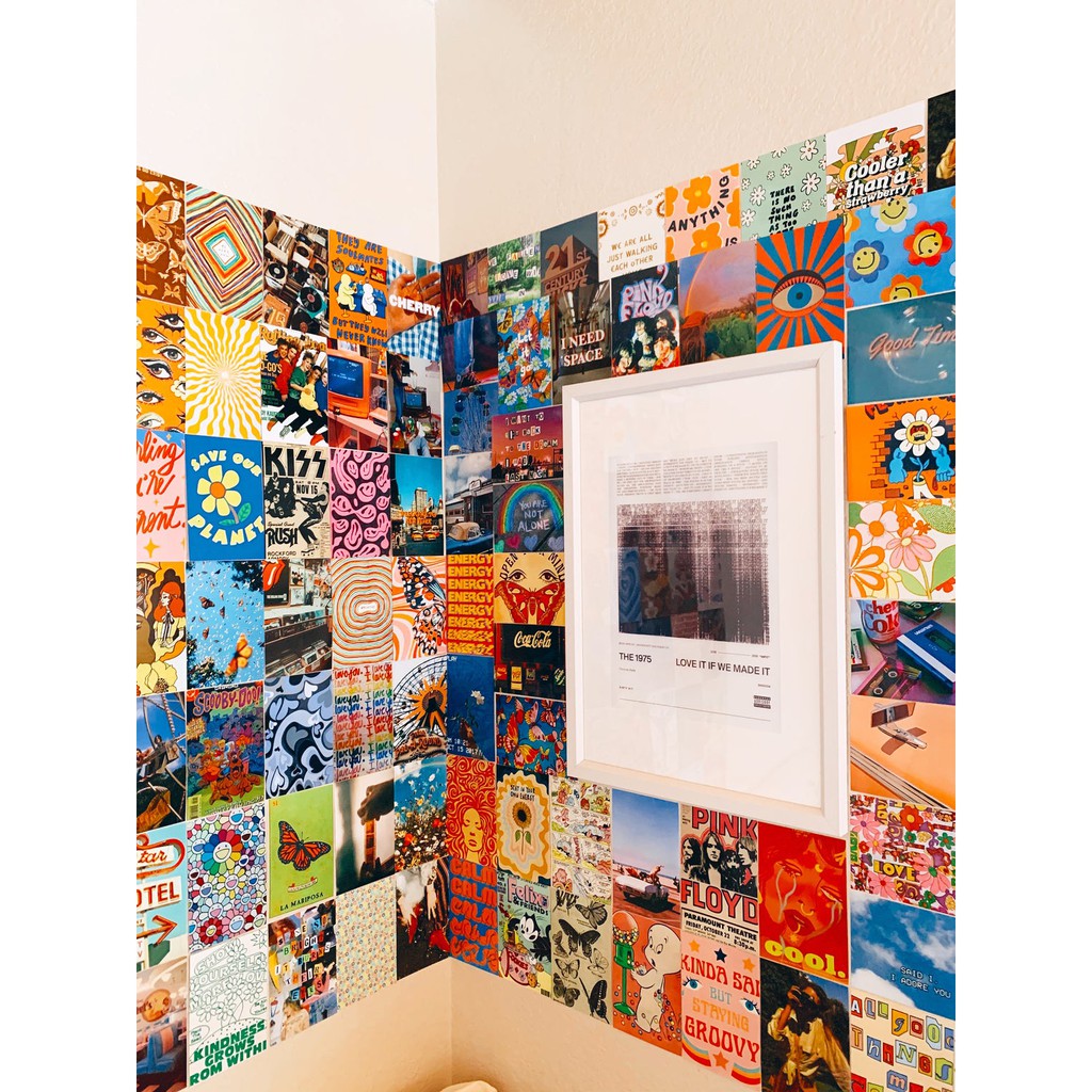 12 tấm Wall Collage decal keo sẵng, bền màu dán tường trang trí phòng ngủ - theme Cam xanh sặc sỡ