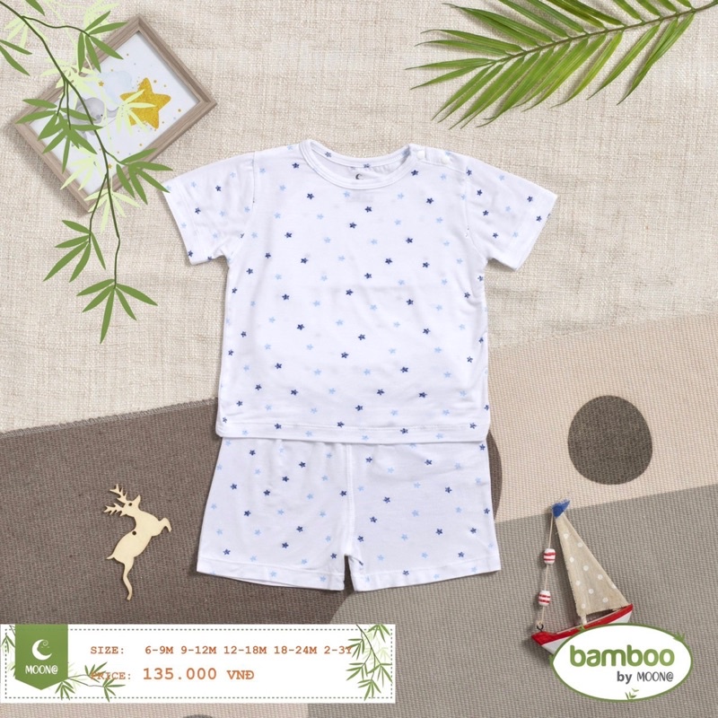 Bộ cộc cài vai chất bamboo của Moon hoạ tiết gấu xinh