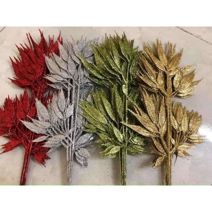 Lá tre phủ nhũ, kim tuyến trang trí oản tài lộc, tháp bánh, tháp nước | Phụ kiện trang trí