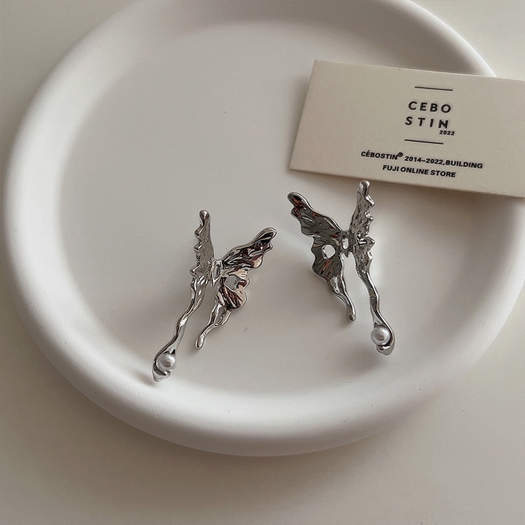 Bông Tai Dạng Lỏng Hình Bướm Đính Ngọc Trai Phong Cách Harajuku 19A1738