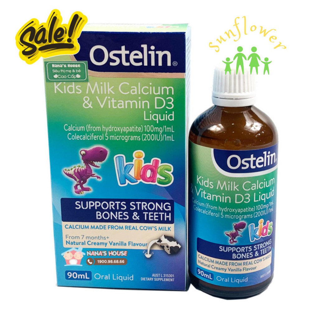 Ostelin Kids Milk Calcium &amp; Vitamin D3 Liquid 90ml Úc - Canxi và Vitamin D3 dạng nước