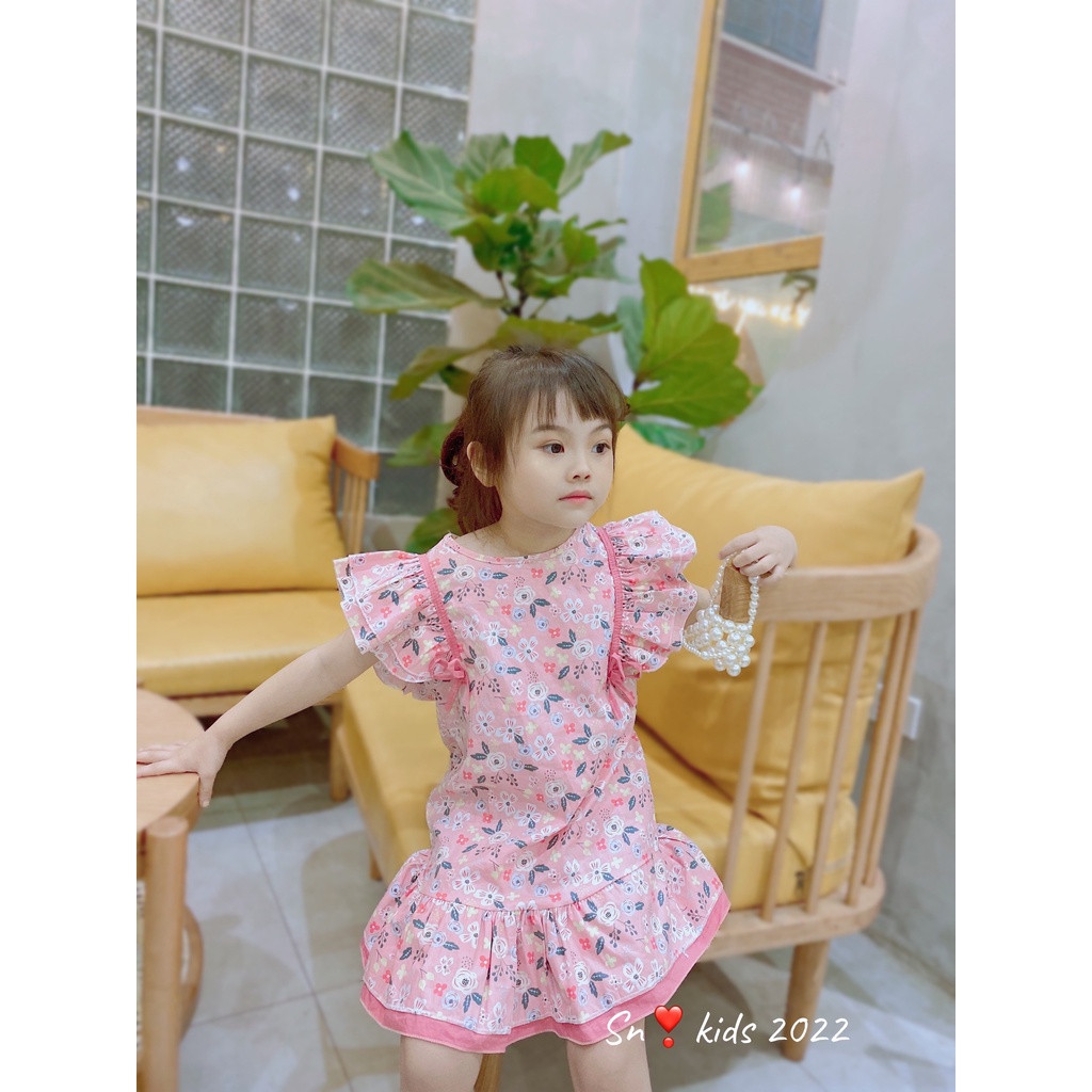 Váy hoa nhí cánh tiên bé gái, váy thô hoa mềm mát đuôi cá cho bé