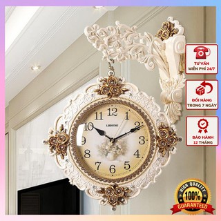 Đồng hồ treo tường TÂN CỔ ĐIỂN hai mặt họa tiết hoa lá cách điệu tinh tế sang trọng tiêu chuẩn Châu Âu - DHTT14.