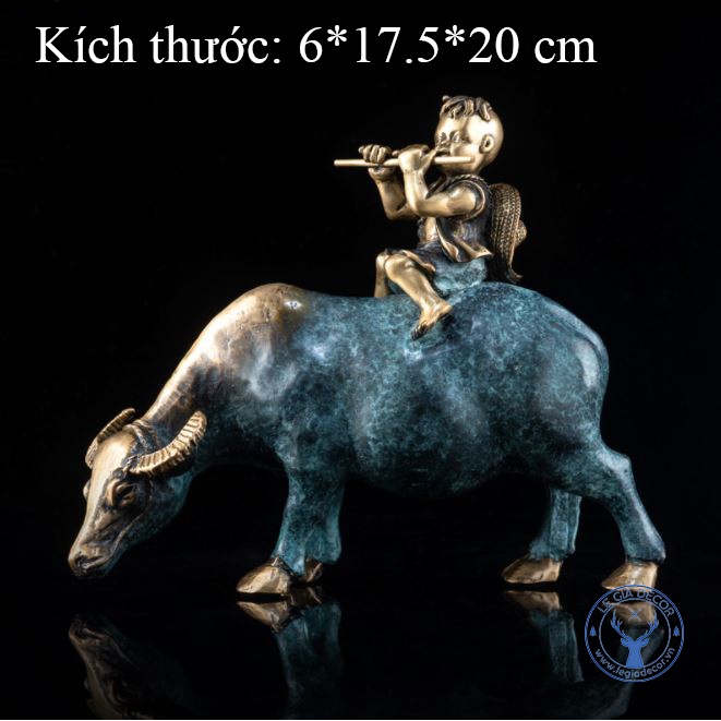 Mục đồng chăn trâu đồng đúc nguyên khối, Trang trí nhà cửa,Tượng trang trí, Decor bàn làm việc