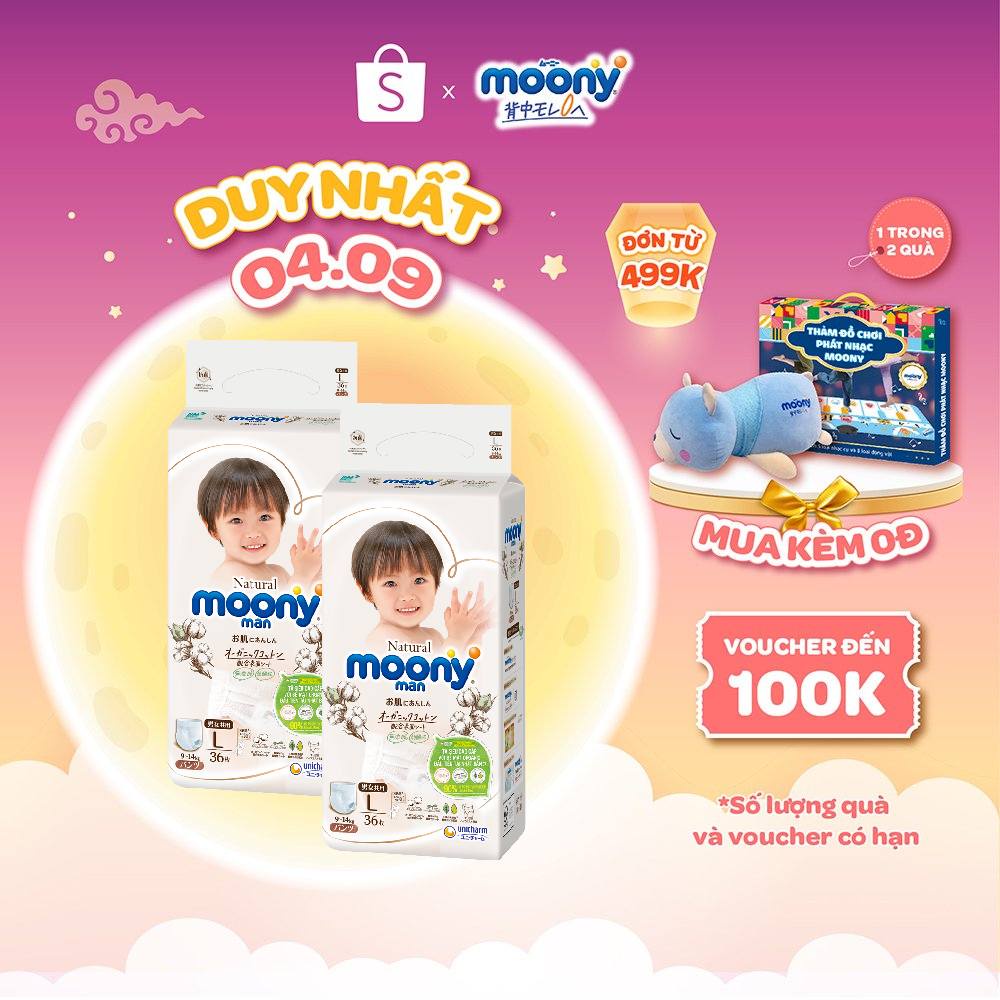 Combo 2 Tã quần Moony Natural siêu cao cấp M46/L36/Xl32
