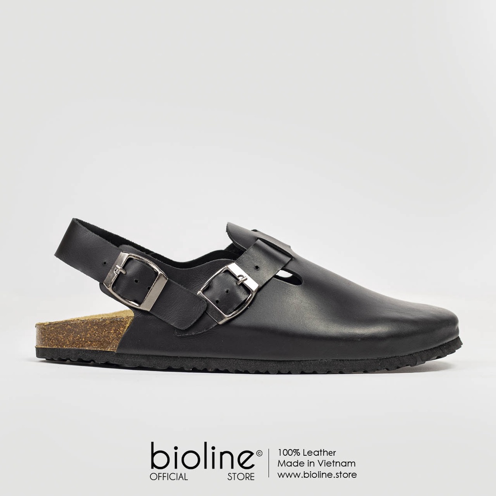 Giày sục đế trấu BIRKEN da bò thật quai hậu nam nữ đế trấu bít mũi Unisex Bioline