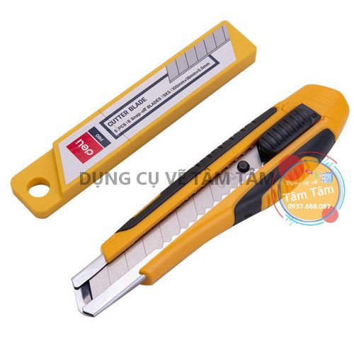 [ TÂM TÂM ]-Dao rọc giấy Deli, cao su mềm kèm hộp lưỡi dao
