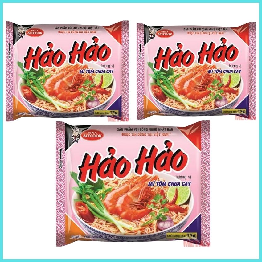 Mì Hảo Hảo 3 loại tôm chua cay, tôm hành, tôm xào chua ngọt thùng 30 gói 75g, MMHHCC01