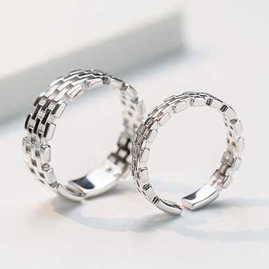 Nhẫn nam nữ tròn Unisex màu bạc Thời trang Kuu Clothes chất liệu Titan đẹp đơn giản - Nhẫn đôi Las Ring