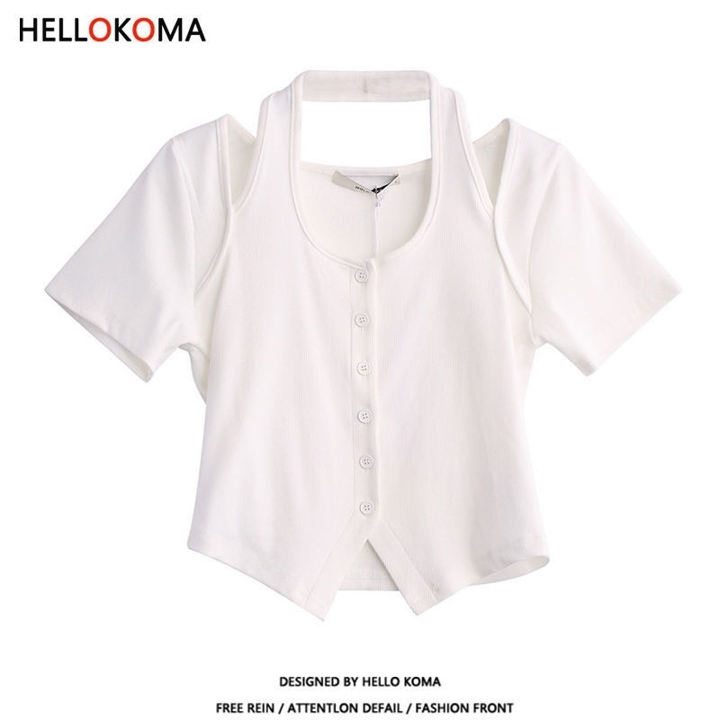 Áo Thun Cổ Yếm Ngắn Tay Xẻ Tà Thời Trang Mùa Hè Dành Cho Nữ