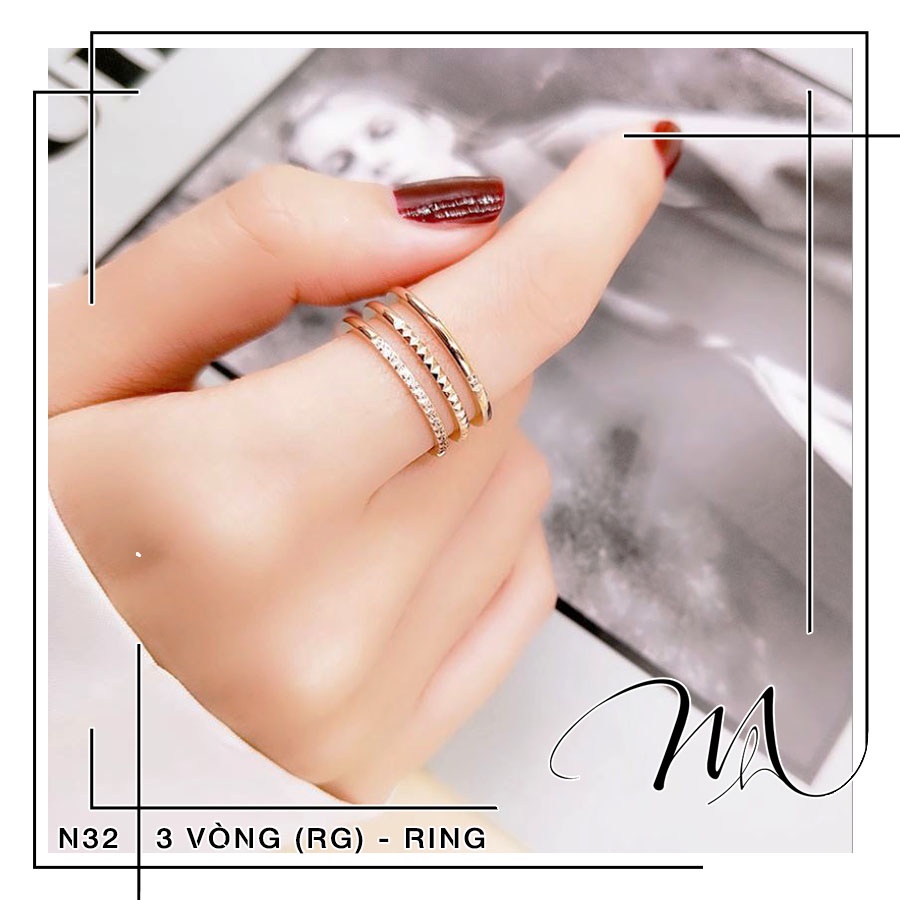 Nhẫn nữ Titan thời trang 3 vòng đính đá cá tính không gỉ - Măng’s House N32